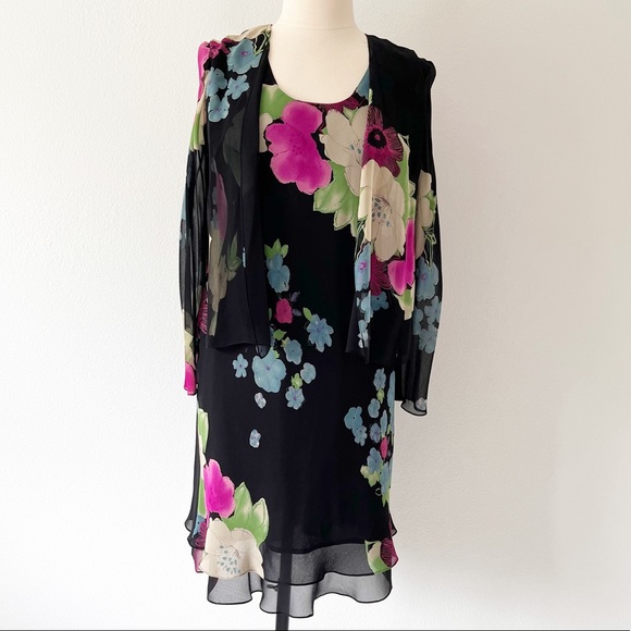 100% Silk Floral MIDI Dress Size 6 - Picture 3 of 15